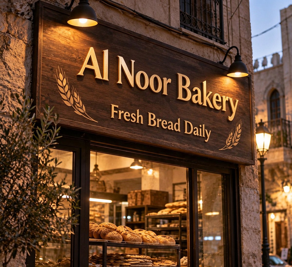 An Arabic bakery sign translated into English, After