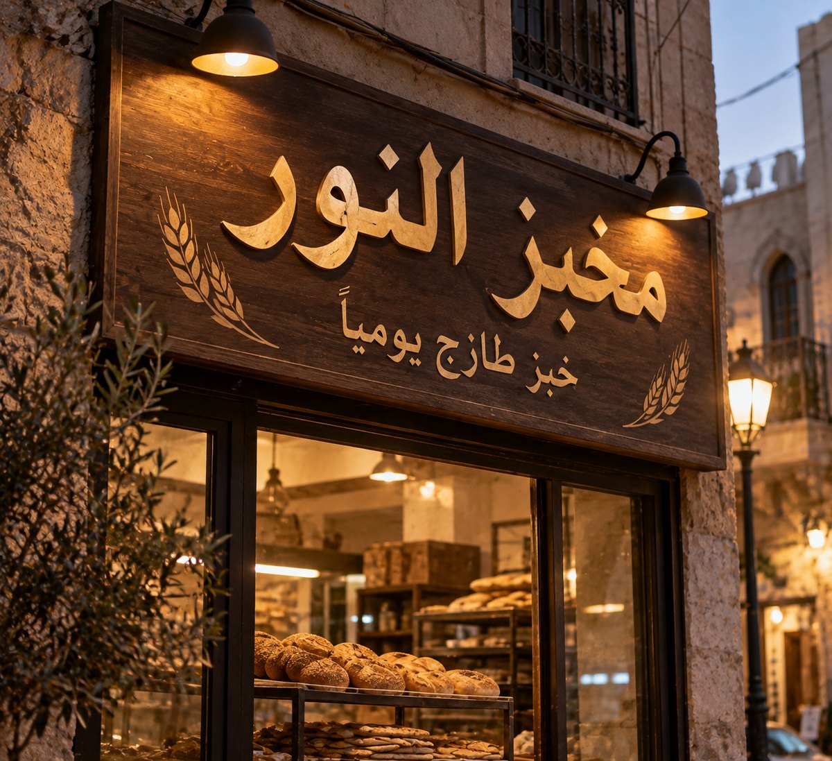An Arabic bakery sign translated into English, Before