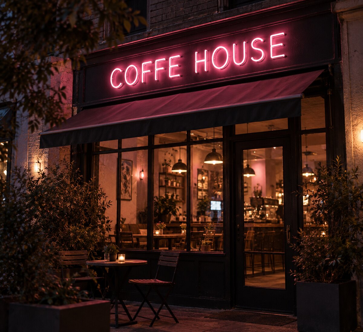 A neon cafe sign, Before